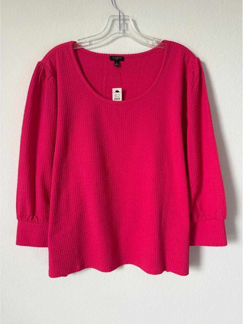 Talbots NWT 3/4 Sleeve Scoop Neck Textured Hot Pink Blouse Women's Size 2X